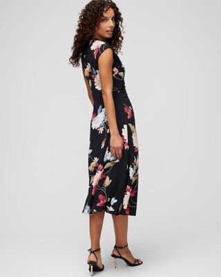 Cap Sleeve Matte Jersey Shirred Midi Dress