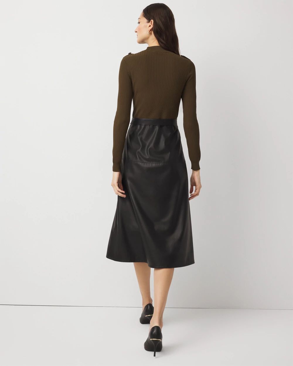 Long Sleeve Faux Leather Dress click to view larger image.