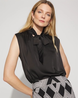 Bubble Hem Tie-Neck Shell