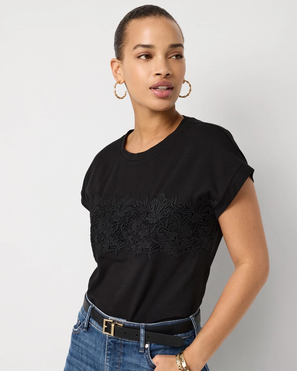 Lace Applique Crewneck Tee - image 5