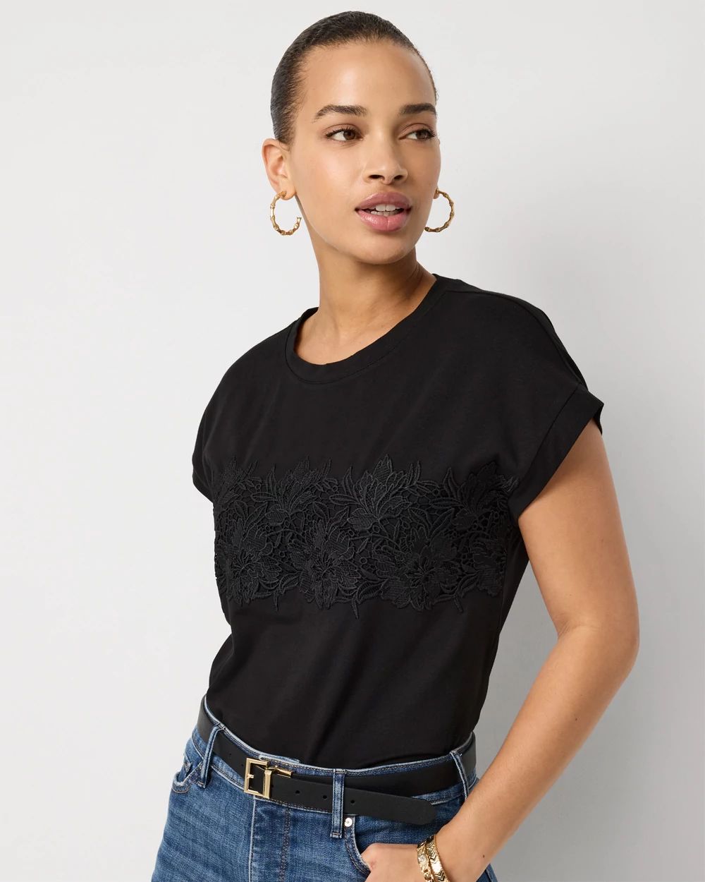 Lace Applique Crewneck Tee