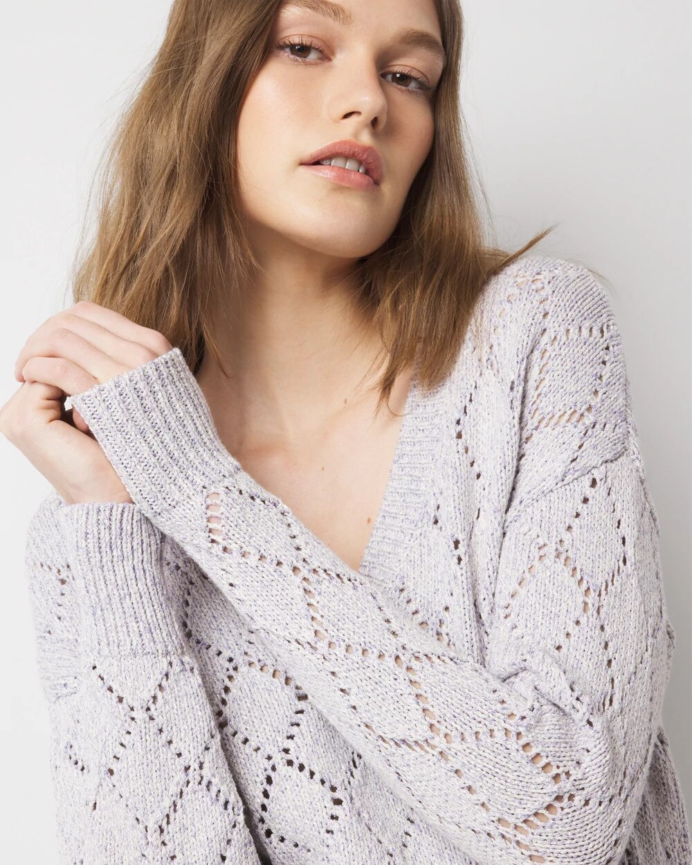Pointelle Marled Shimmer Sweater - image 3