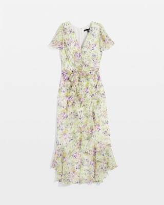 Short Sleeve Flutter Wrap Midi Dress click to view larger image.