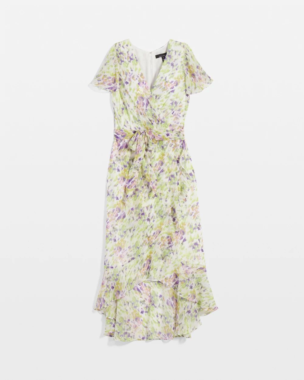 Short Sleeve Flutter Wrap Midi Dress