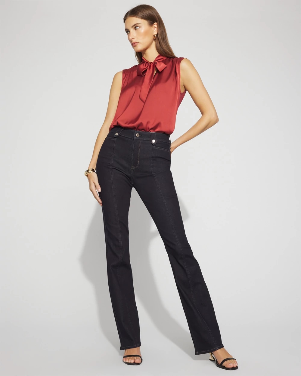 Petite High-Rise Tab-Waist Bootcut Jean