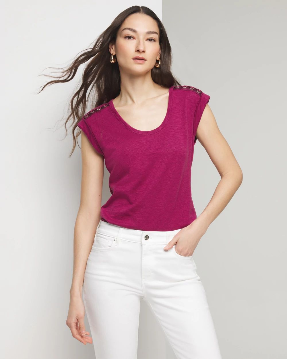 Lace-Up Shoulder Scoop Tee