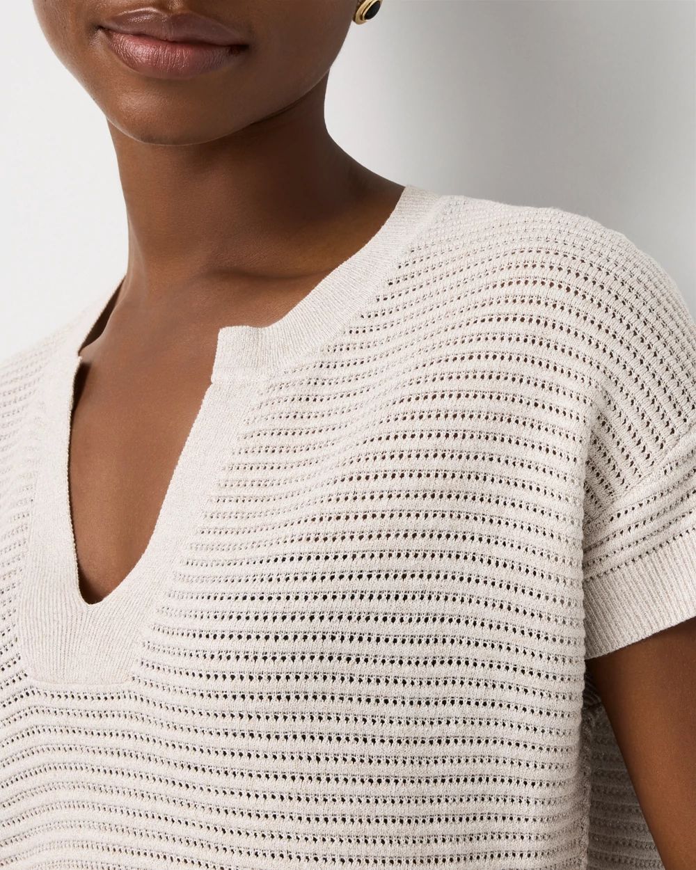 Metallic Stitch Short Sleeve Pullover