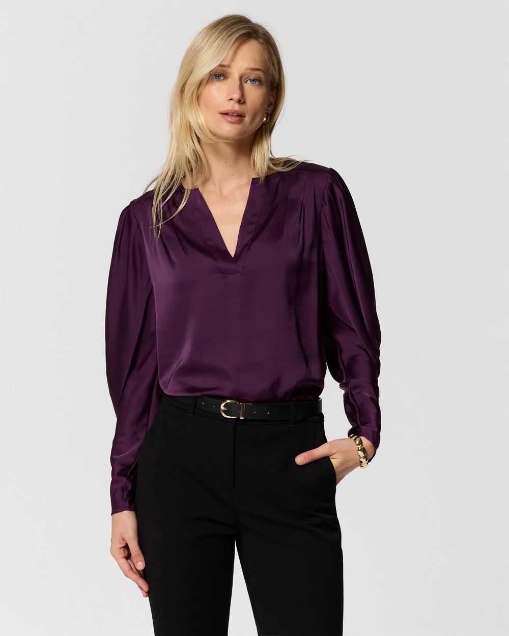 Pleated Sleeve Satin Blouse