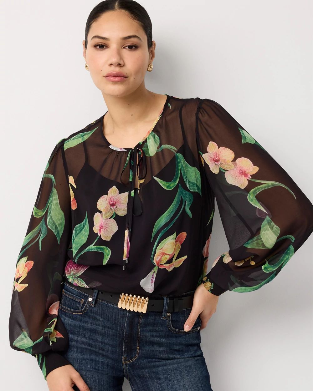 Chiffon Tie-Neck Blouse