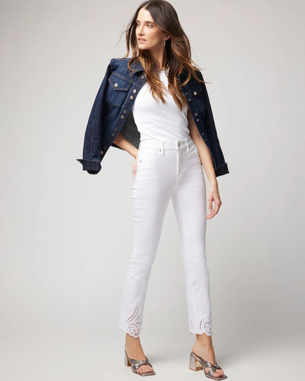 High-Rise Cutout Hem Bootcut Crop Jeans