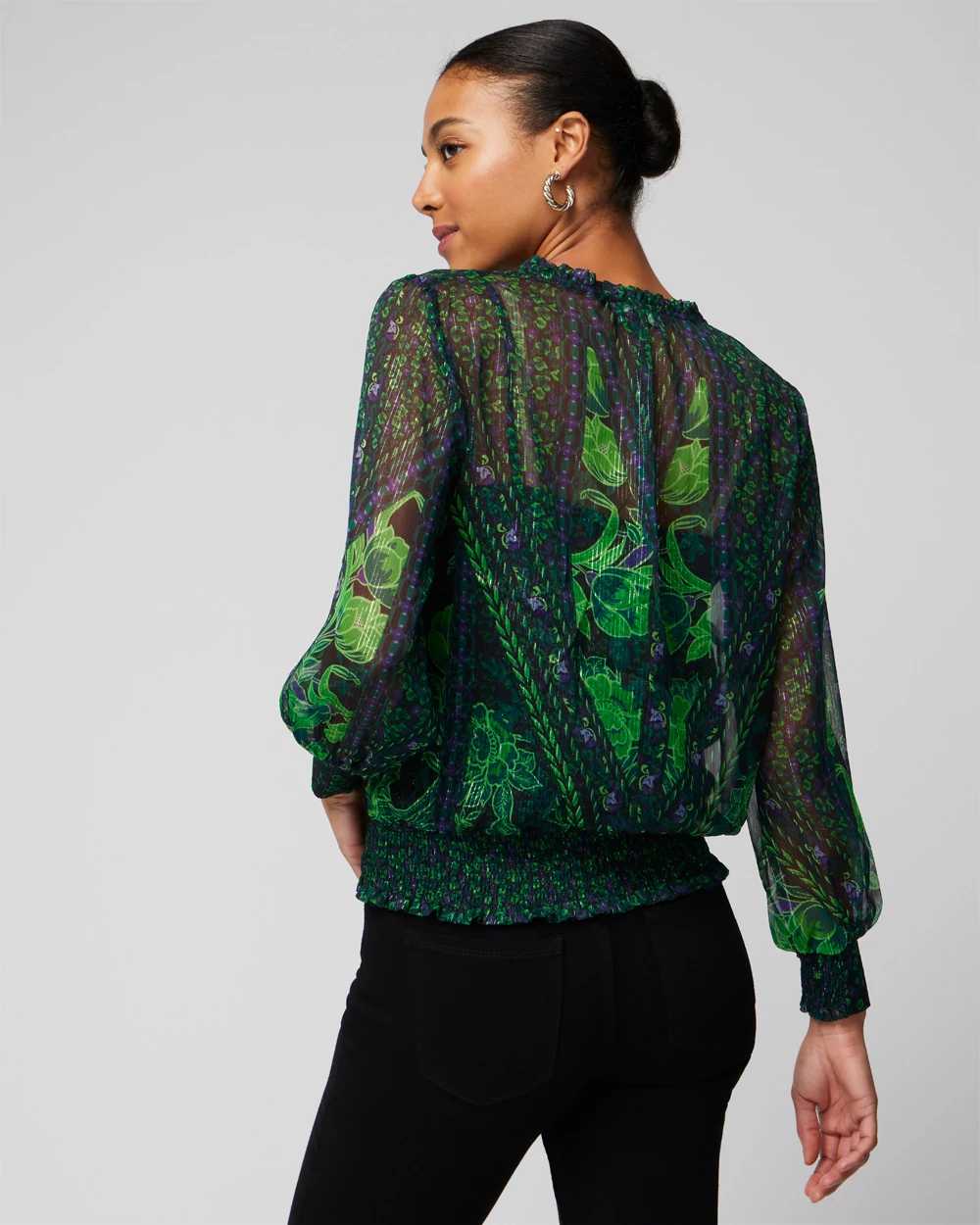 Long Sleeve Mixed Print Lurex Blouse click to view larger image.