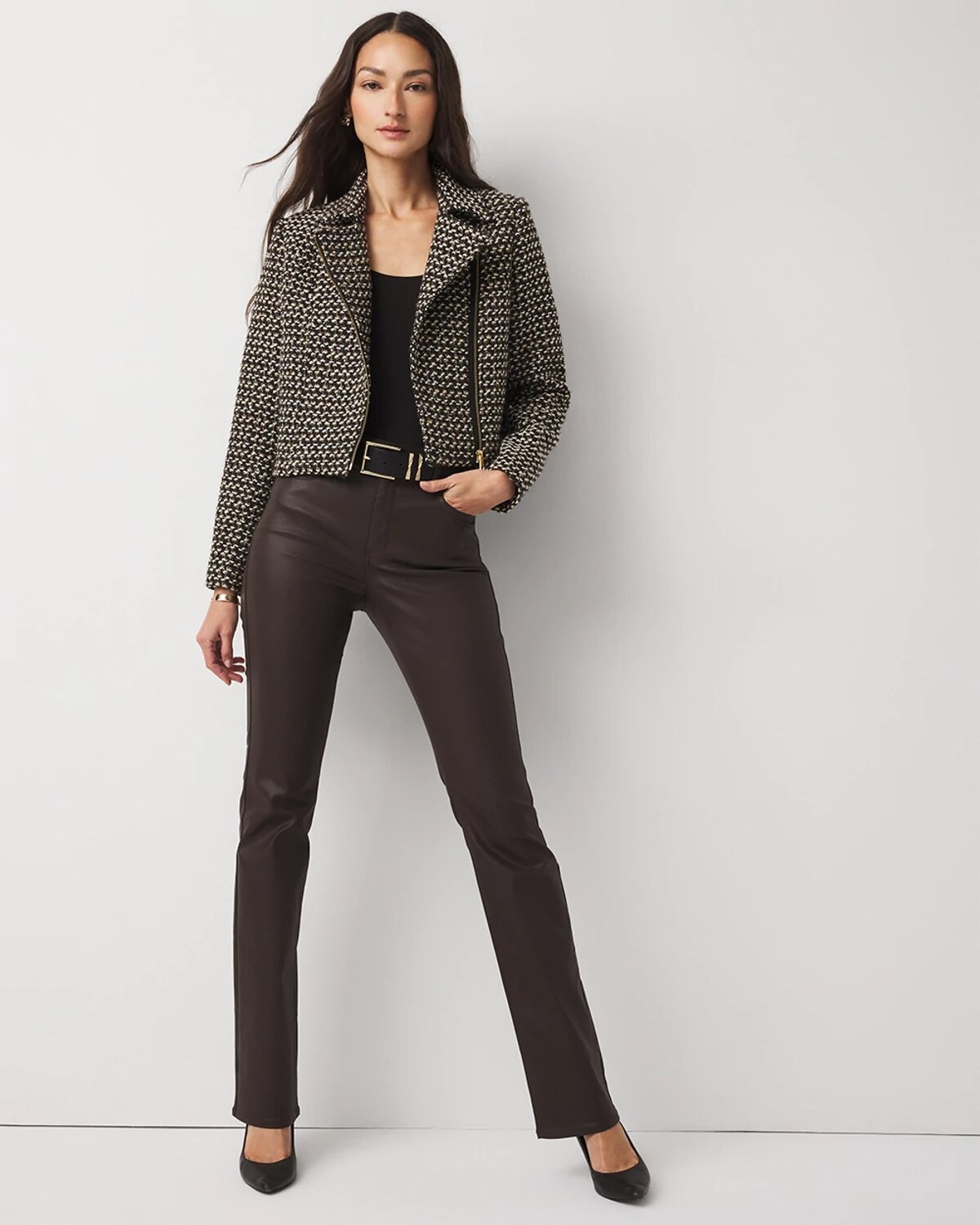 White House Black Market Metallic Tweed Moto Jacket