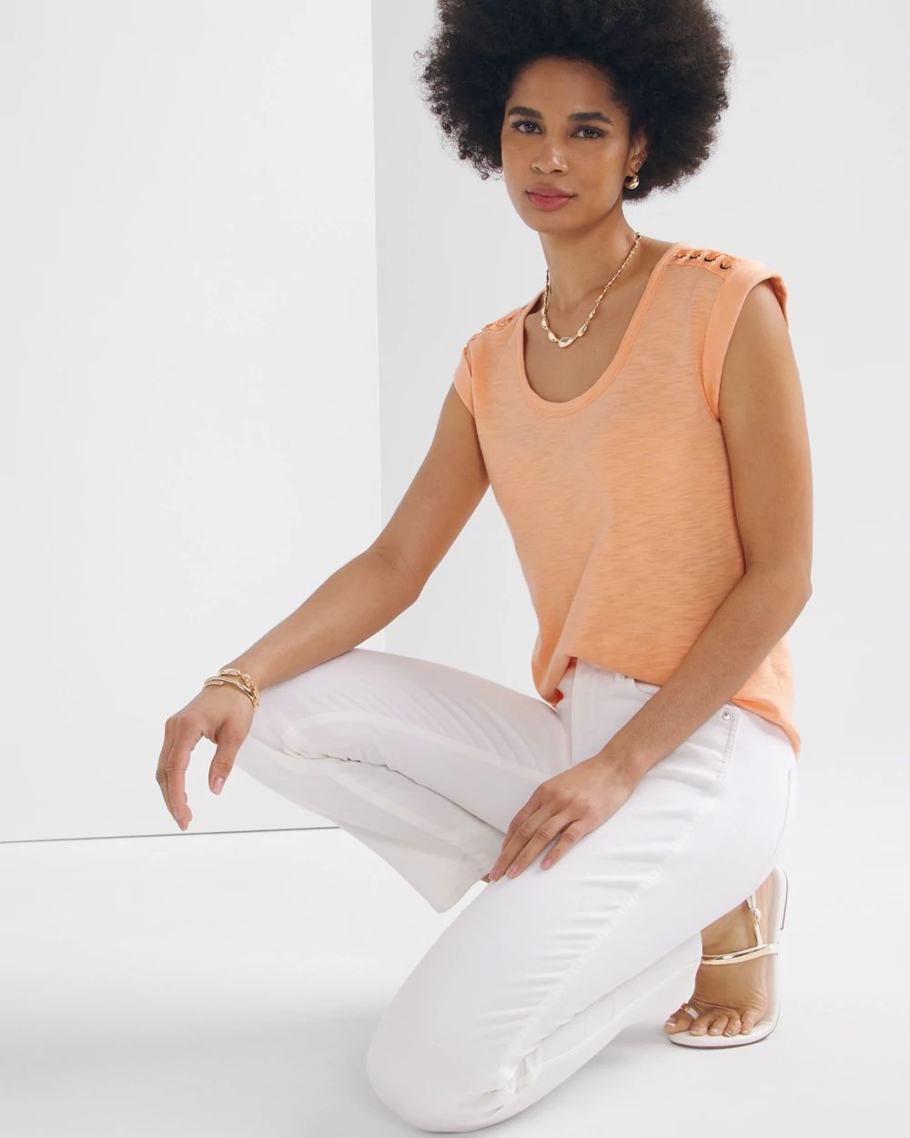 Lace-Up Shoulder Scoop Tee