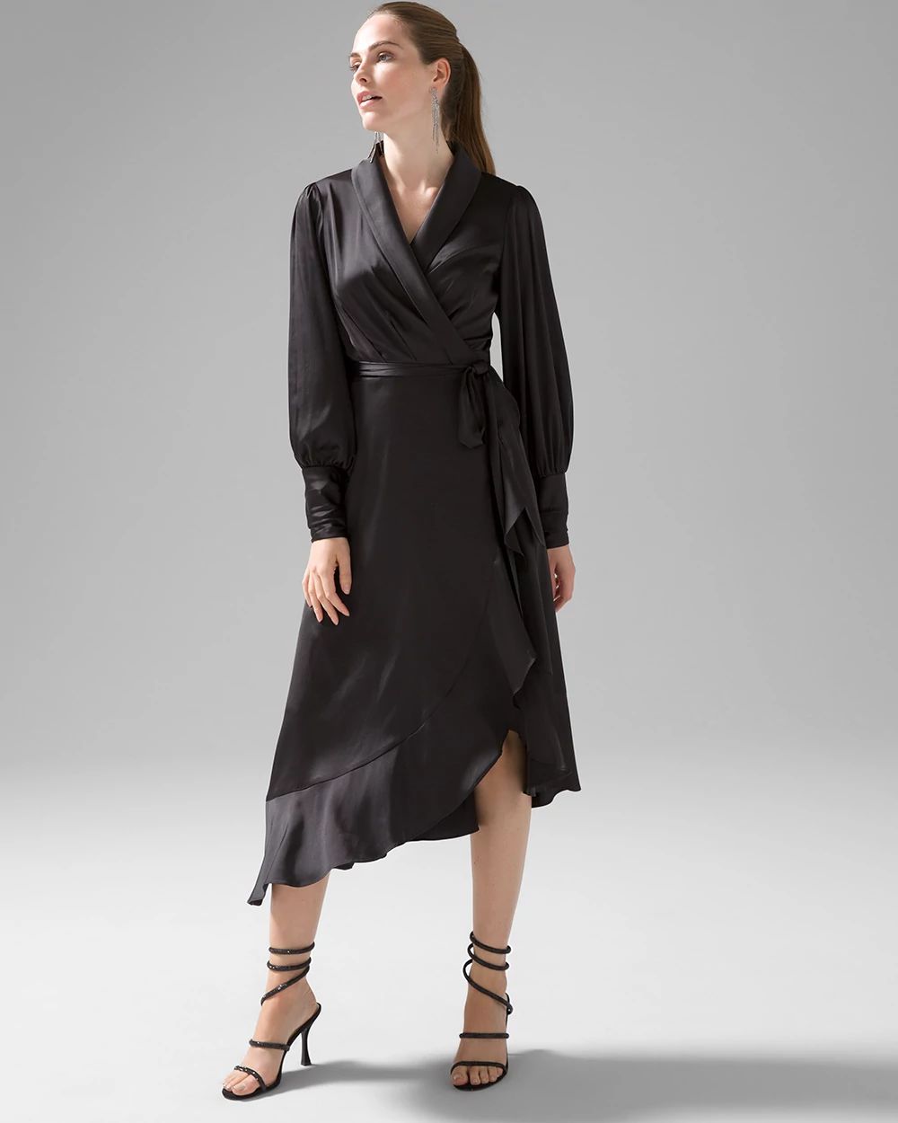 Long sleeve ruffle wrap dress shop