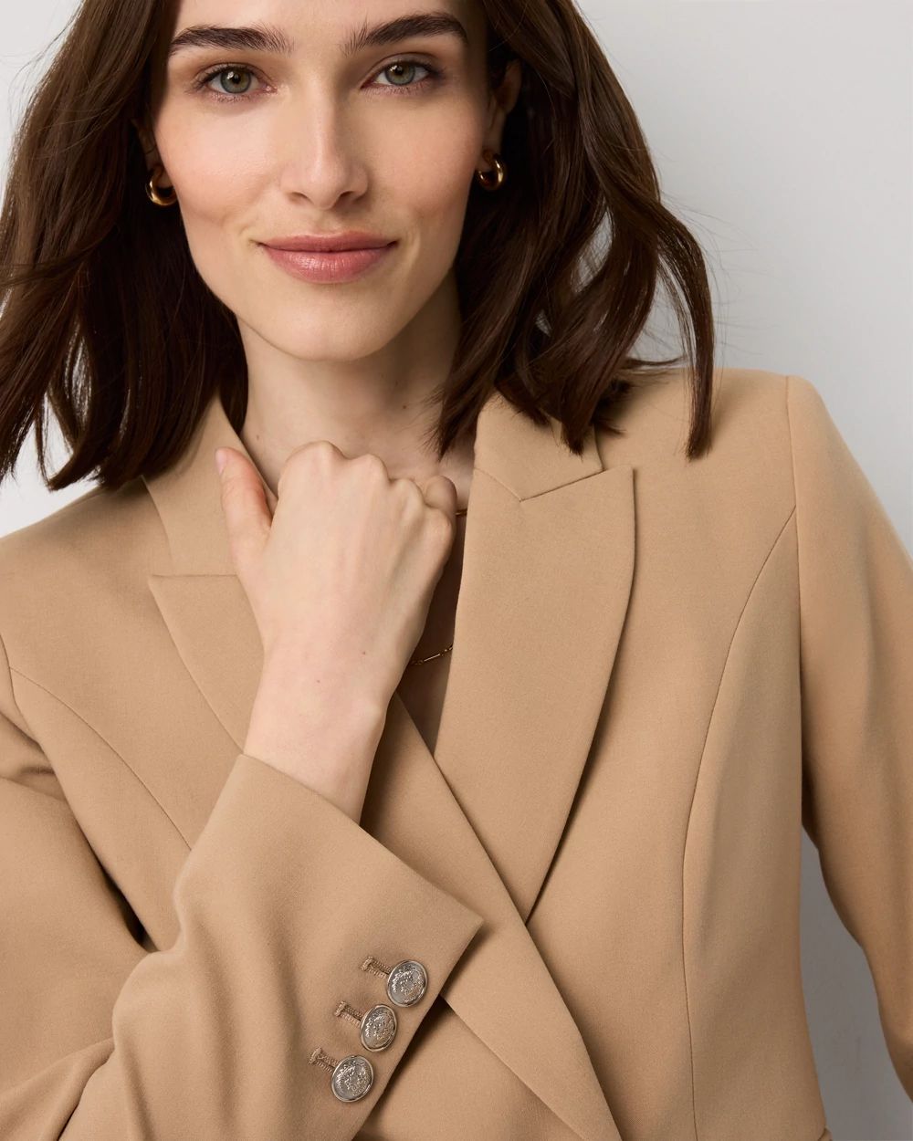 Petite Cropped Double Button Blazer