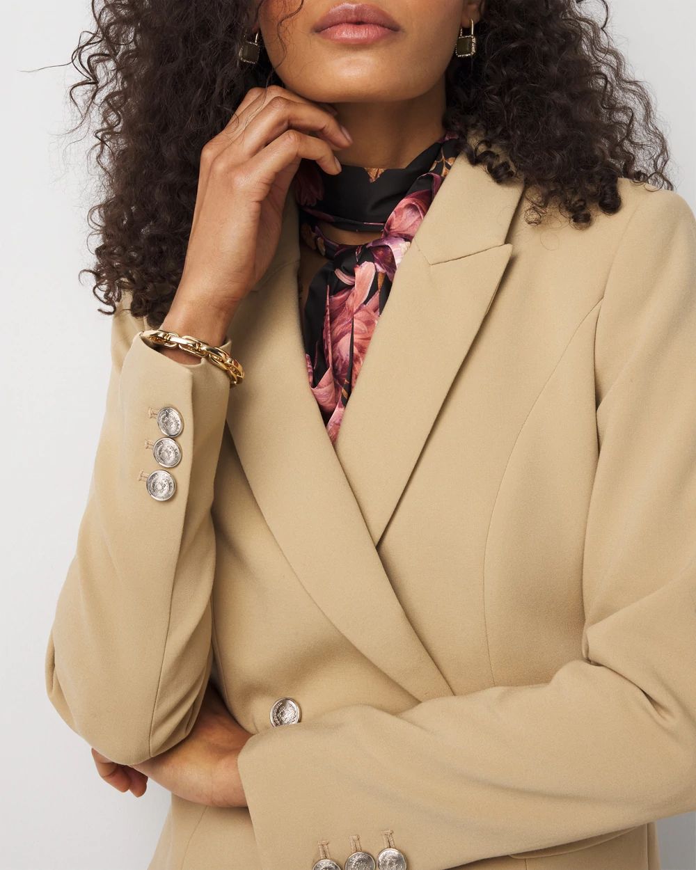 Petite Cropped Double Button Blazer