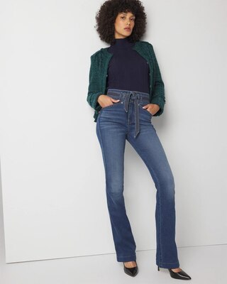 Extra High-Rise Everyday Soft Denim™ Belted Trapunto Flare Jeans click to view larger image.