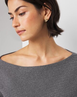 Off-Shoulder Ribbed Sweater Dress click to view larger image.
