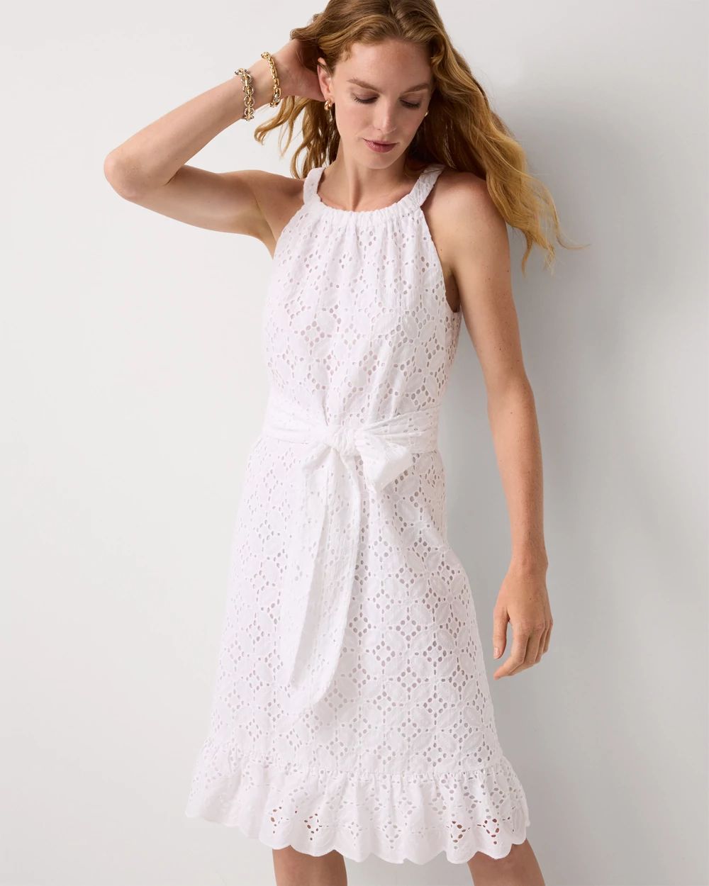 Eyelet Cotton Halter Dress click to view larger image.