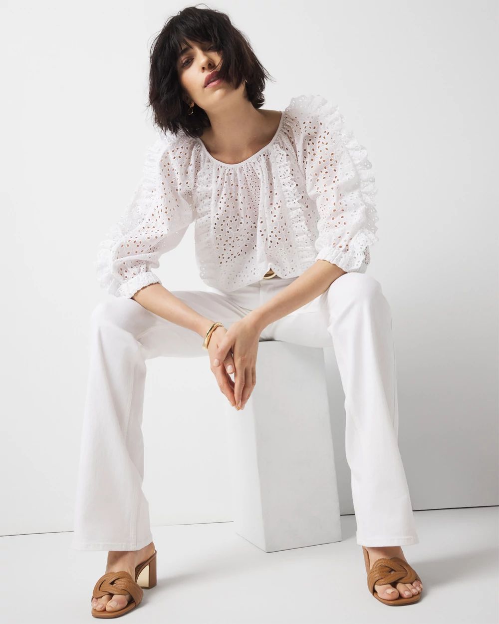 Petite Eyelet & Ruffle Blouse
