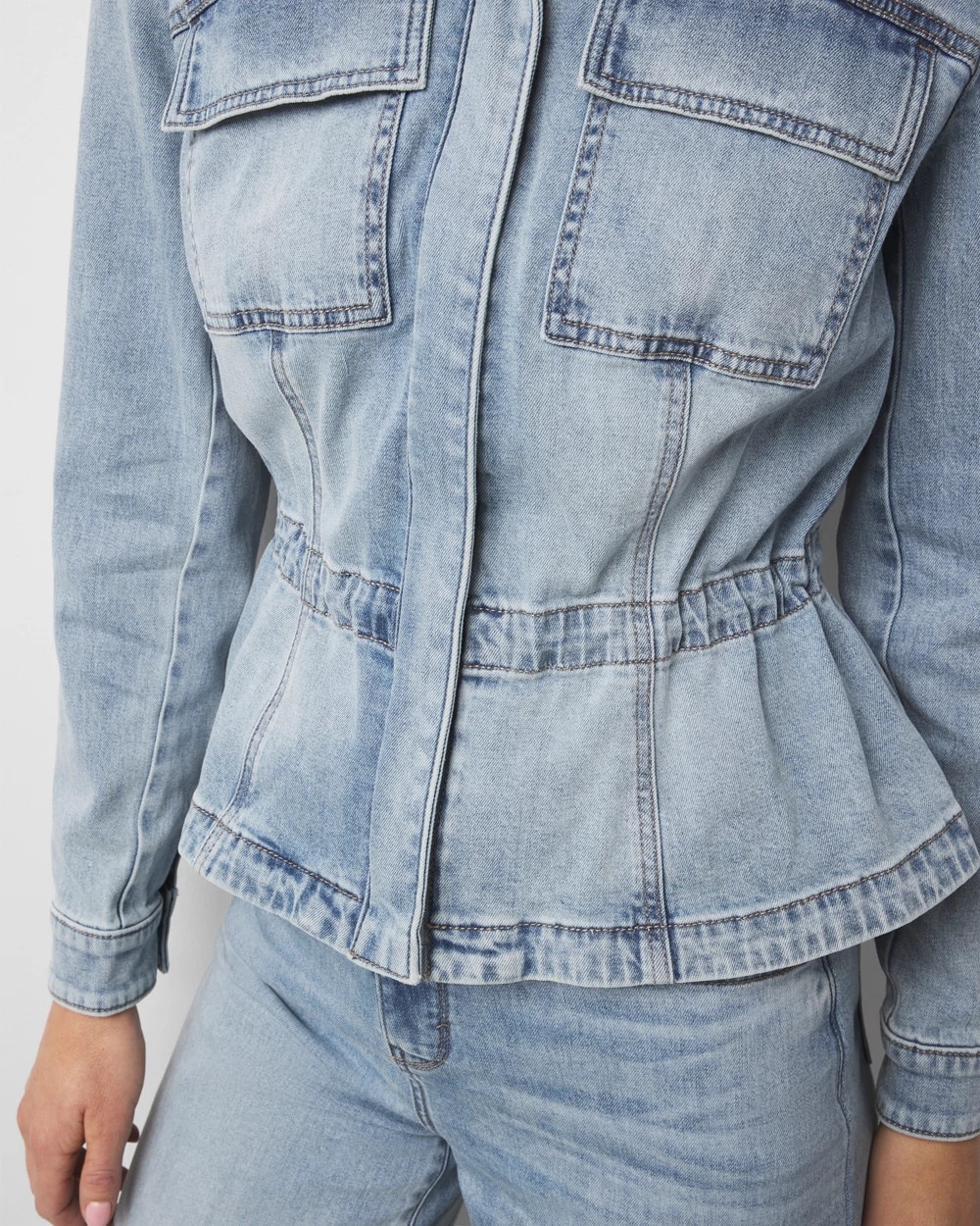 Petite Cinched-Waist Denim Jacket