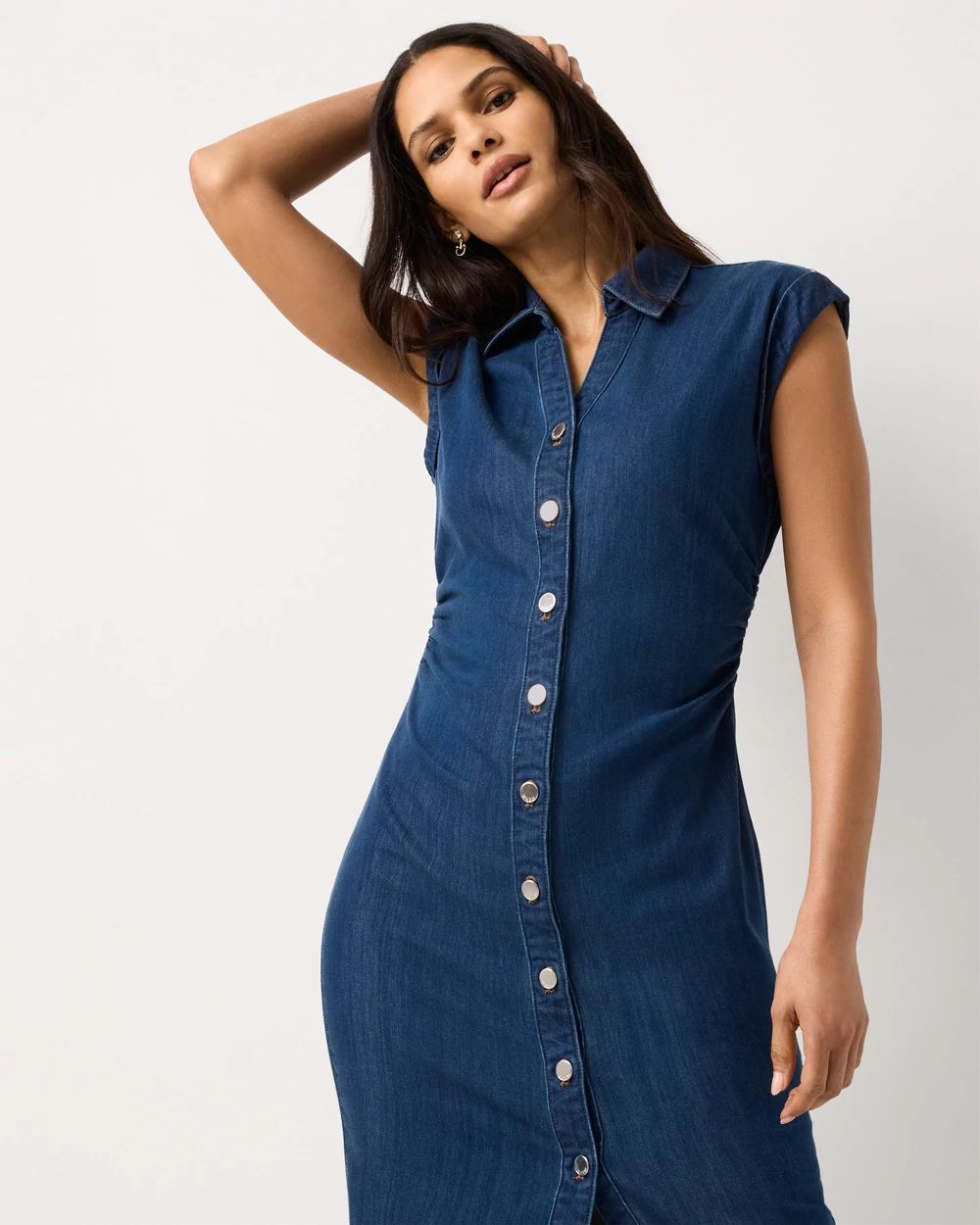 Petite Button Front Midi Shirt Dress