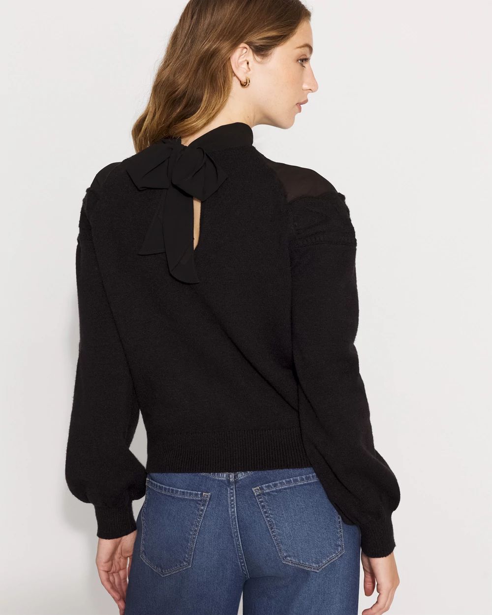 Mockneck Blouson Sleeve Pullover Sweater