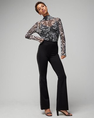 Pull On Embellished Tuxedo Trim Flare Pants