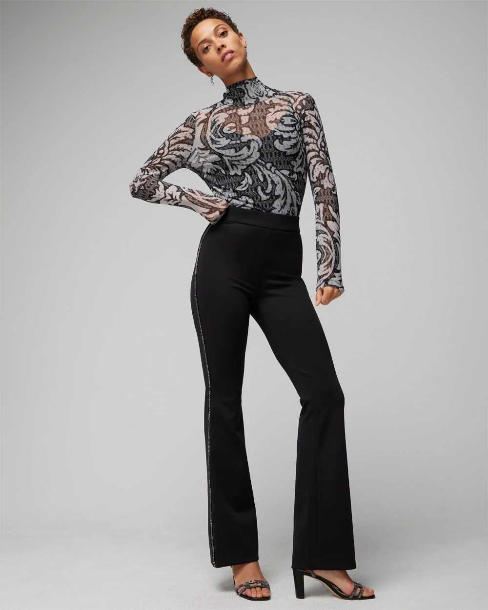 Pull On Embellished Tuxedo Trim Flare Pants click to view larger image.