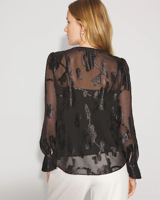 Sheer Metallic Clip Ruffle Blouse click to view larger image.