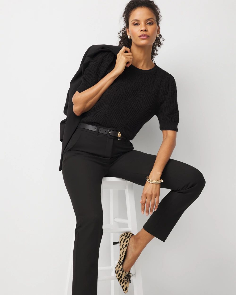 Novelty Stitch Puff Sleeve Pullover