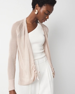 Mesh Cinched Cardigan Sweater