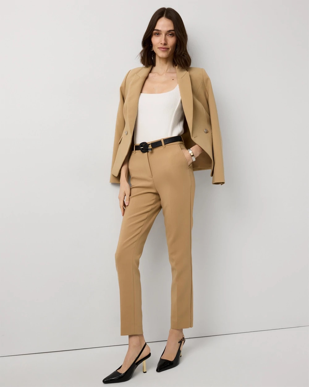 Petite Cropped Double Button Blazer