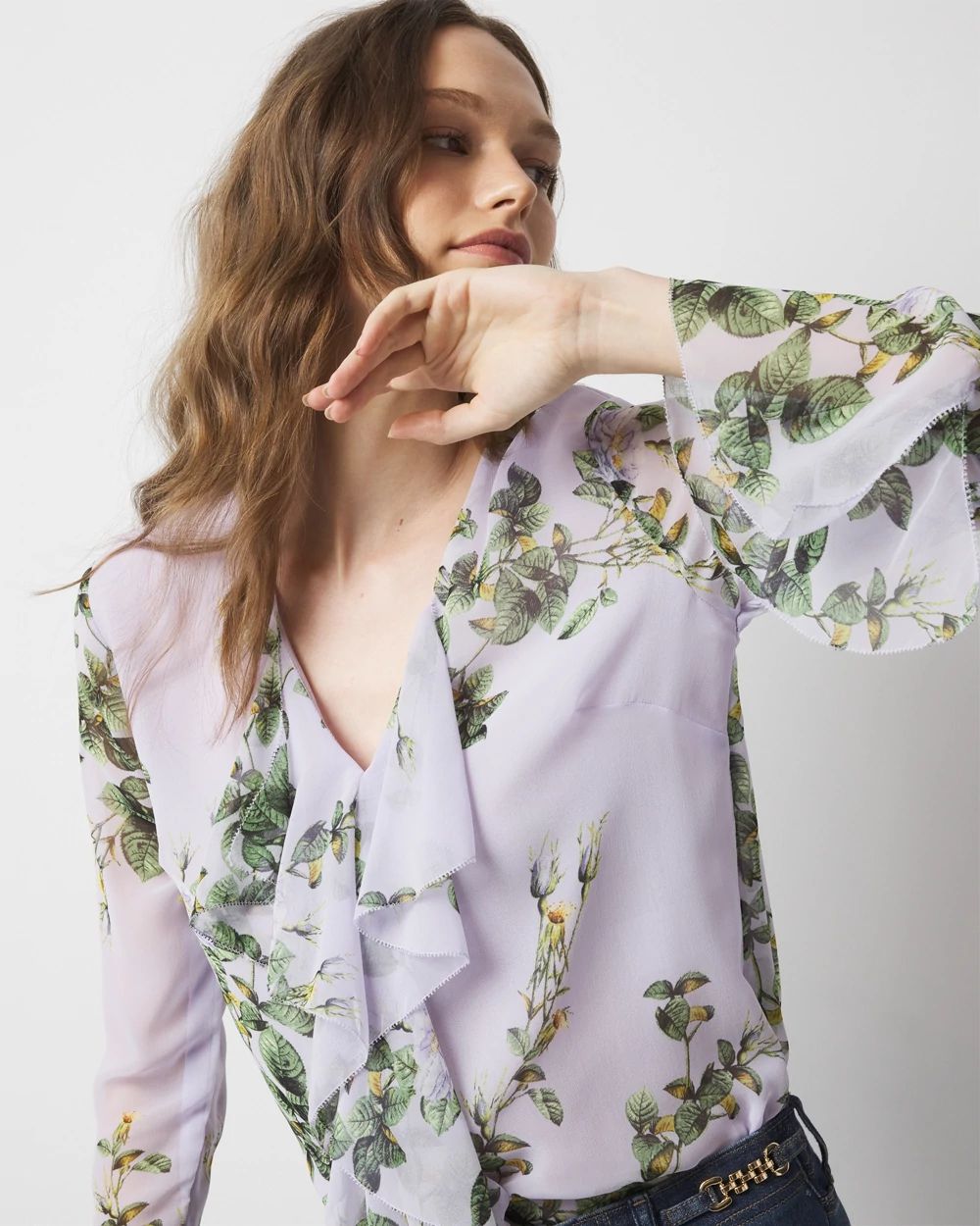 Petite Floral Ruffle Blouse
