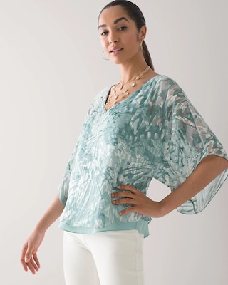 Butterfly Print Silk Burnout Kimono Top click to view larger image.