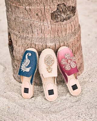 Jeweled Floral Ombre Espadrille Slides