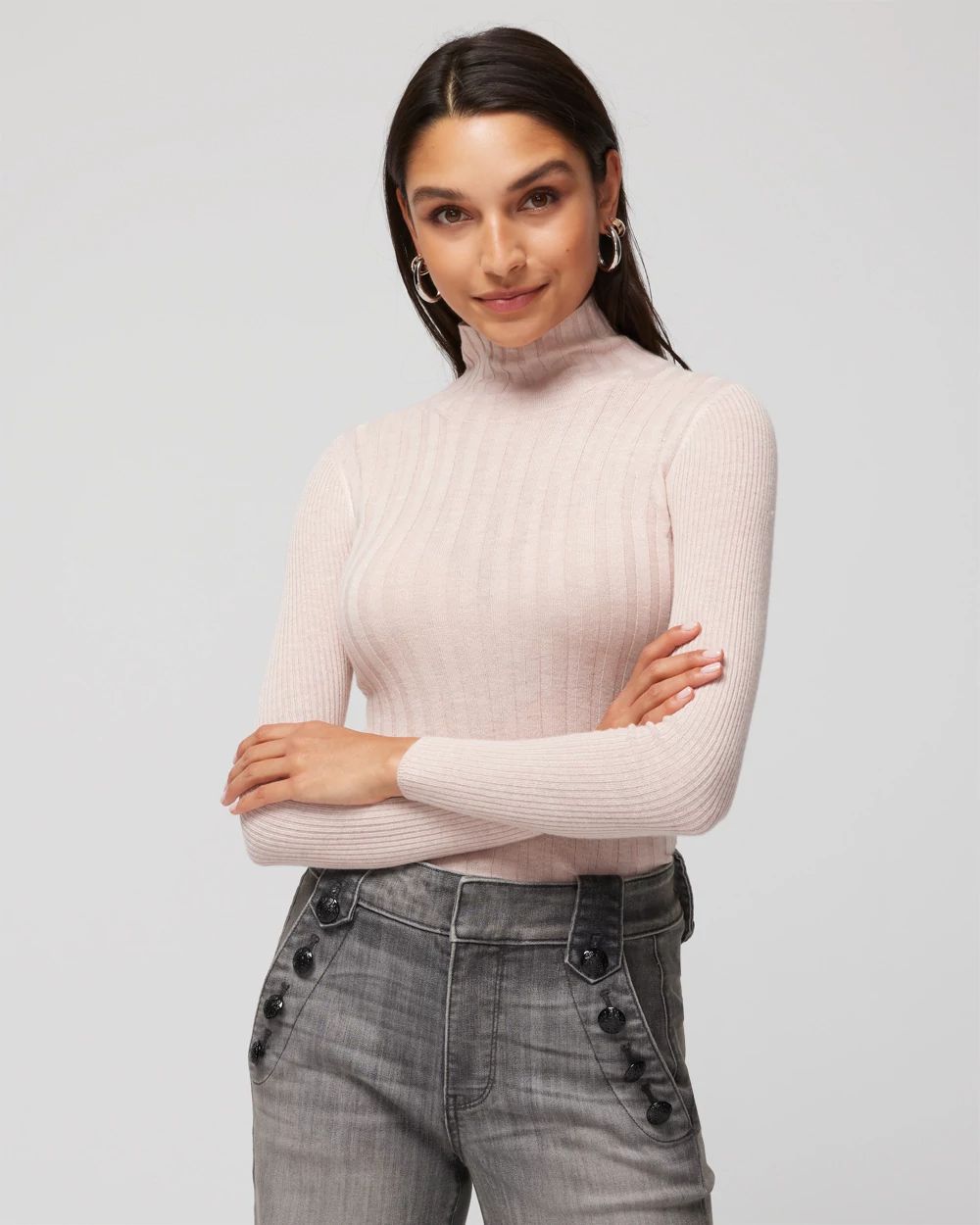 Long Sleeve Cashmere Blend Mockneck