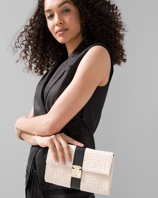 Raffia + Leather Clutch