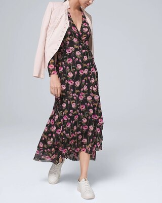 Petite Tiered Mesh Wrap Dress