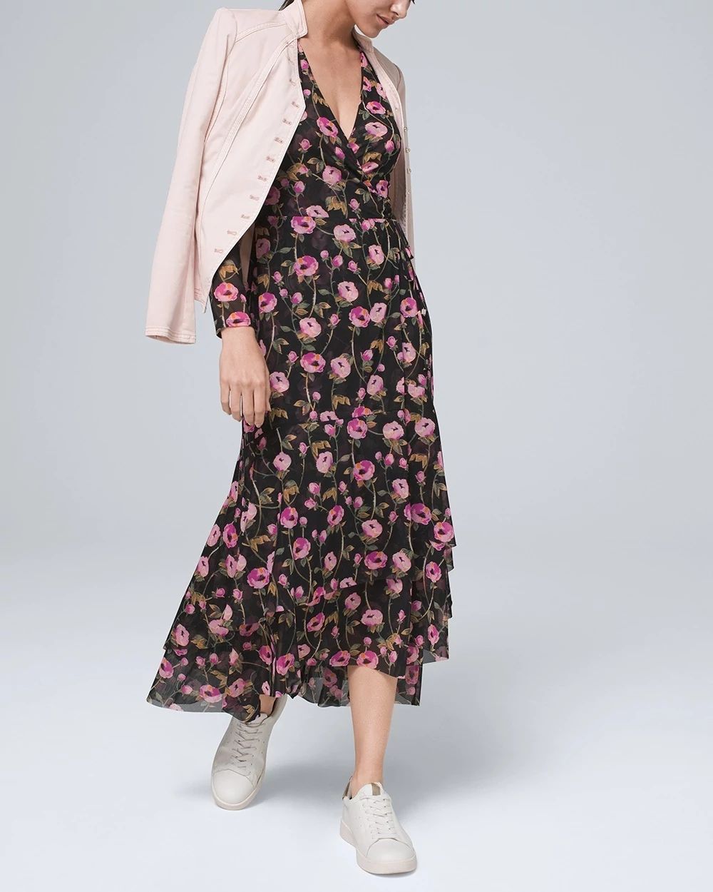 Petite Tiered Mesh Wrap Dress