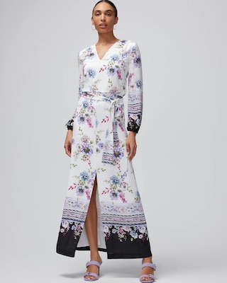 Petite Long-Sleeve Smocked Waist Maxi Dress