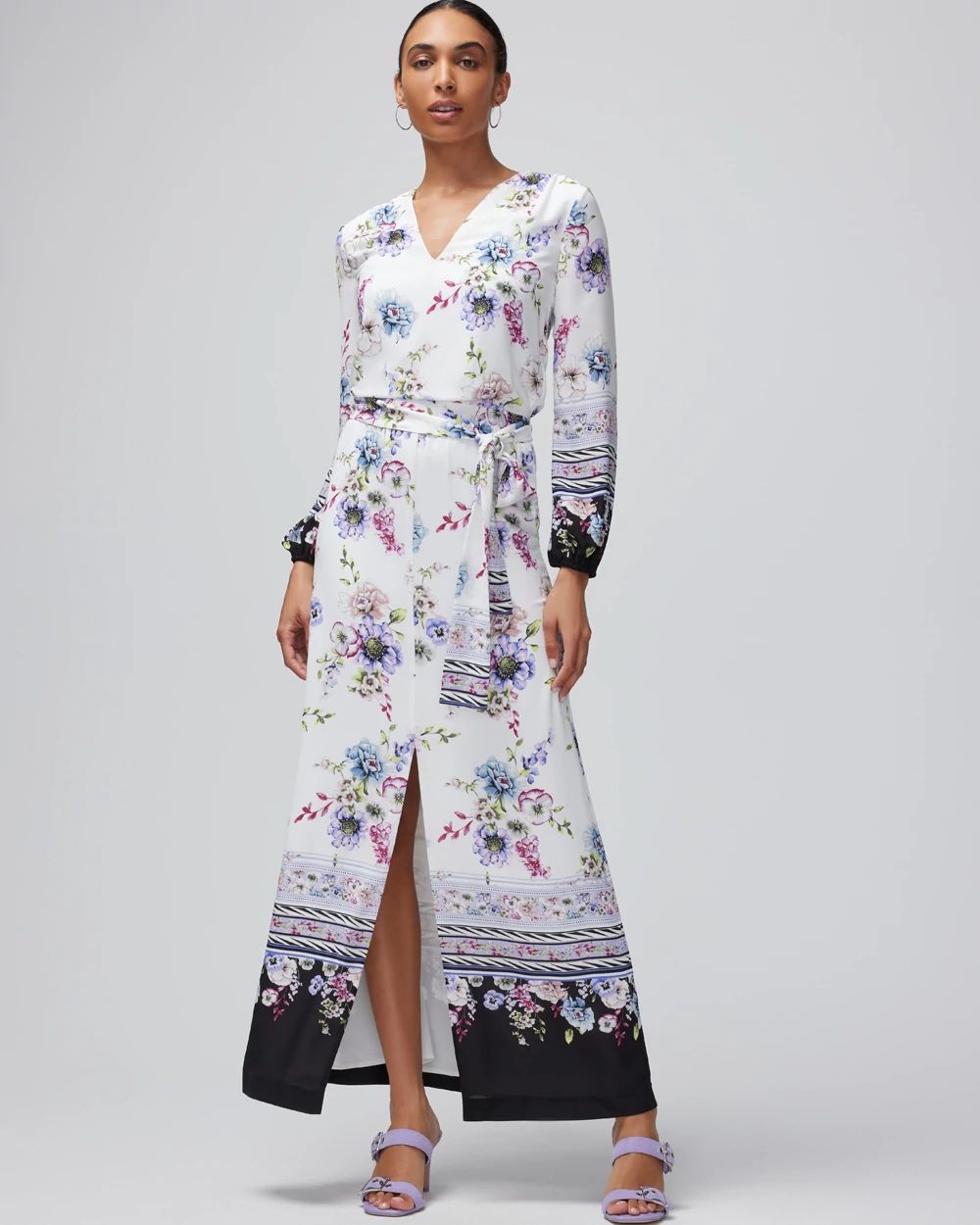 Petite Long-Sleeve Smocked Waist Maxi Dress