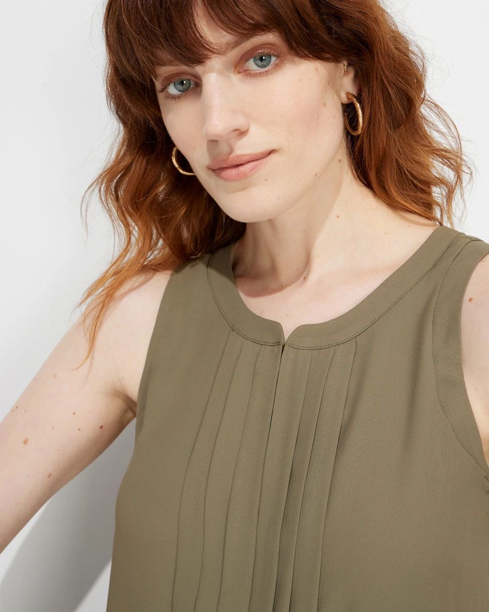 Outlet WHBM Pleated Split-Neck Shell