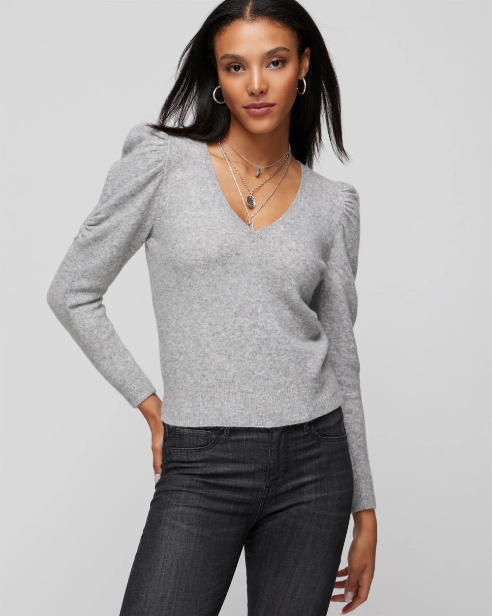 Puff Sleeve V-Neck Pull Over