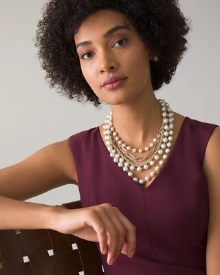 Goldtone & Faux Pearl Multi-Row Necklace