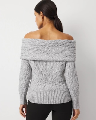 Off-The-Shoulder Rhinestone Cable Knit Sweater click to view larger image.