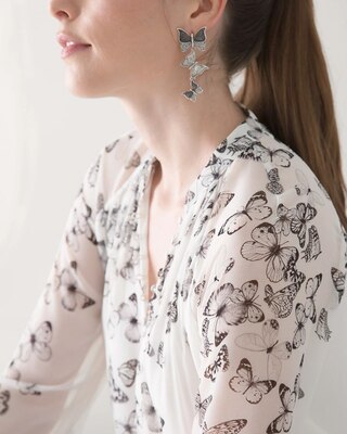Pleated Butterfly Print Blouse