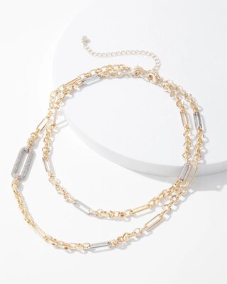 Mixed Metal Convertible Pave Links Necklace
