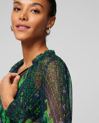 Long Sleeve Mixed Print Lurex Blouse