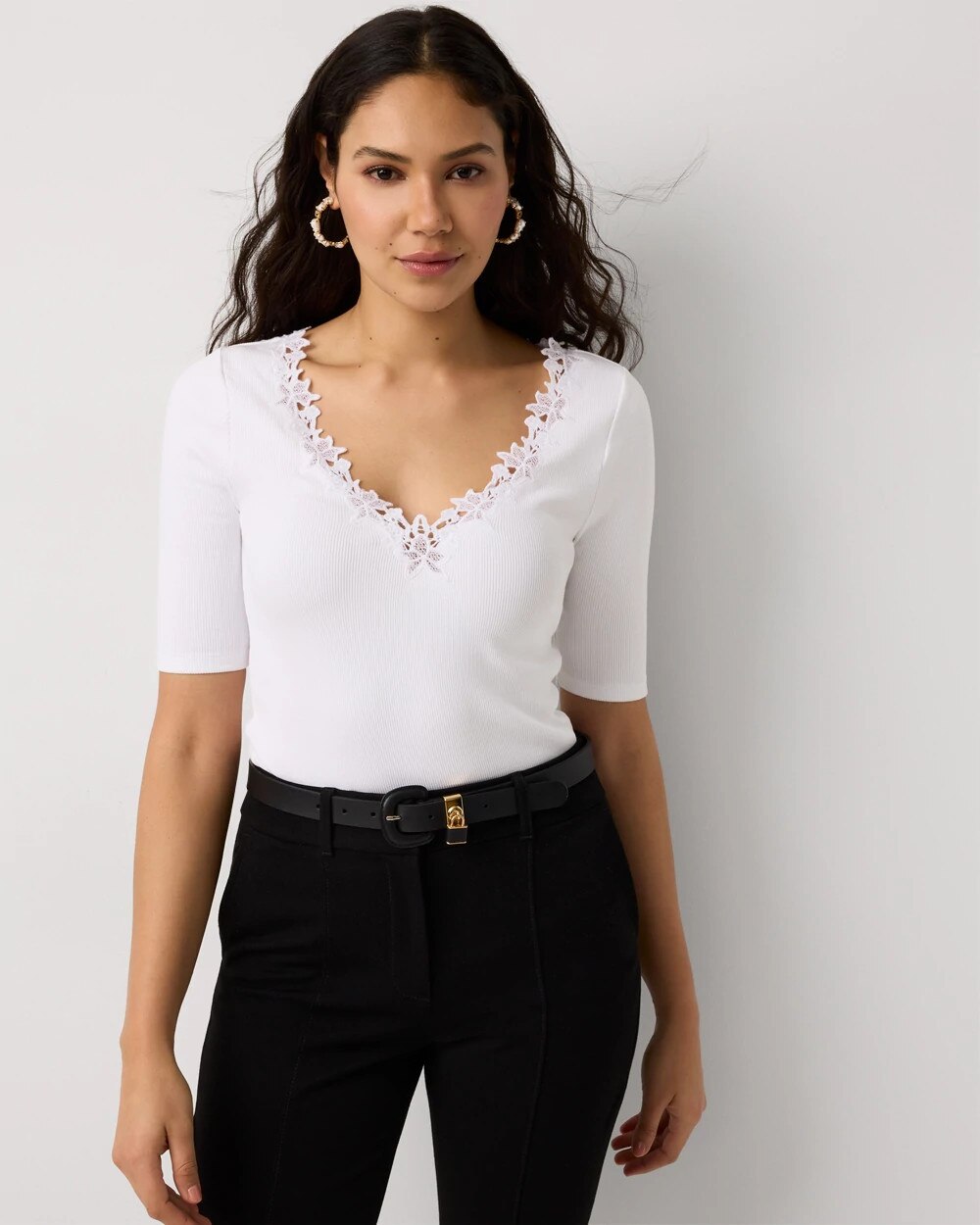 WHBM FORME™ Lace Trim V-neck Tee